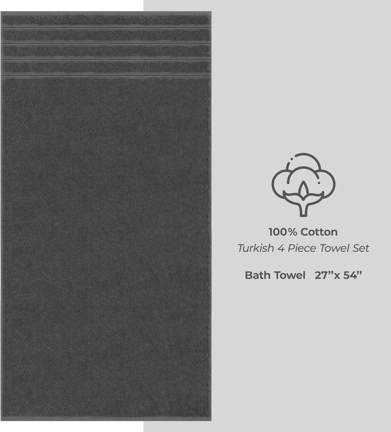 Luxury Cotton Bath Towel Set Dark Gray